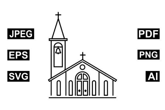 Minimal Church Outline Icon Art for Embroidery Projects